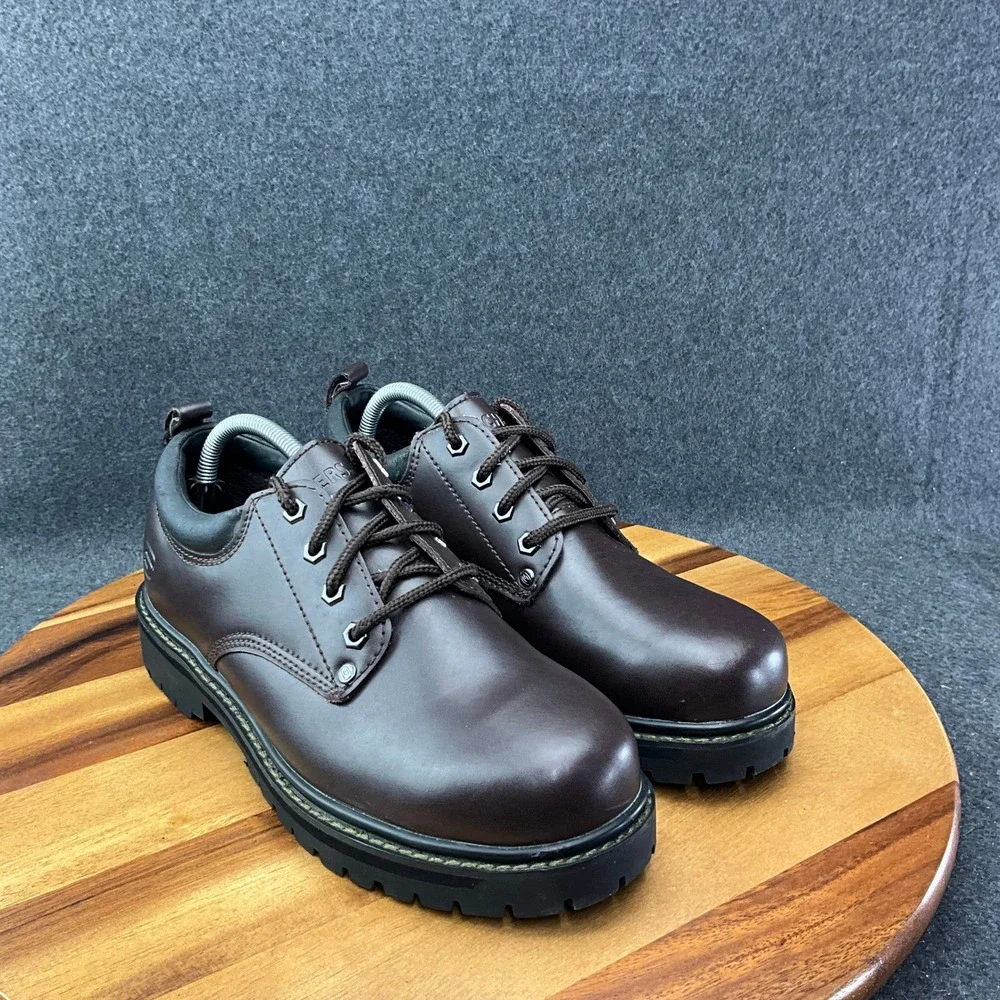 Skechers Men's Alley Cats Oxford Lace Up Work Shoes Brown Leather 7111 Sz 9 Y2K